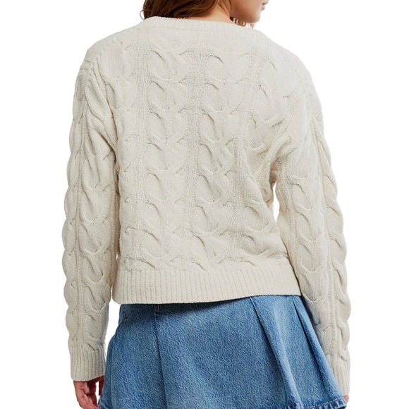 Free People Cream V-Neck Cable Knit Sweater - Picture 2 of 9